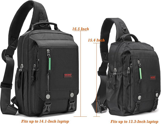 NICGID Sling Bags Chest Shoulder Backpacks, 12.5'' 13.3'' 14.1'' 15.6''Laptop Backpack Crossbody Messenger Bag Travel Outdoor