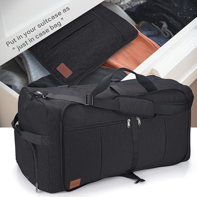 100L Travel Duffle Bag for Men, Urtala 32” Large Duffle Bag for Traveling with Shoe Compartment, Foldable Travel Duffel Bag Weekender Bag Gym Bag for Men Women Waterproof & Tear Resistant (Black)