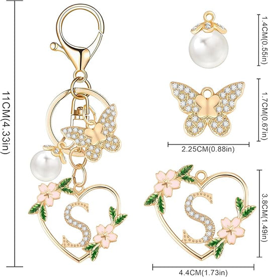 Gold Heart Initial Letter Keychain for Women Key chain Keyring for Purse Handbags Backpack Charm