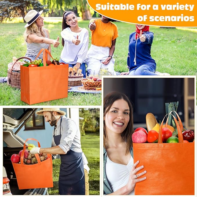 Windyun Reusable Grocery Bags Large Non Woven Shopping Bags with Handles Foldable Portable Tote Bulk, 16x6x12 Inch