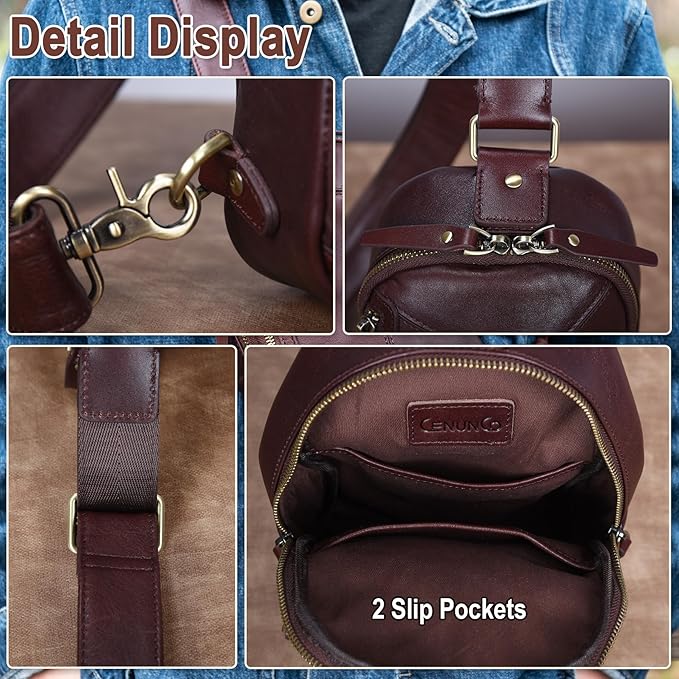 Genuine Leather Sling Bag for Men and Women Crossbody Shoulder Bag Sling Backpack Chest Purse Carry on Daypack