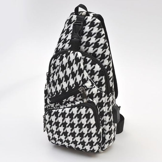 Anti-Theft Daypack Crossbody Sling Backpack, USB Charging, Lightweight Day Pack for Travel, Hiking, Everyday, Regular, Houndstooth