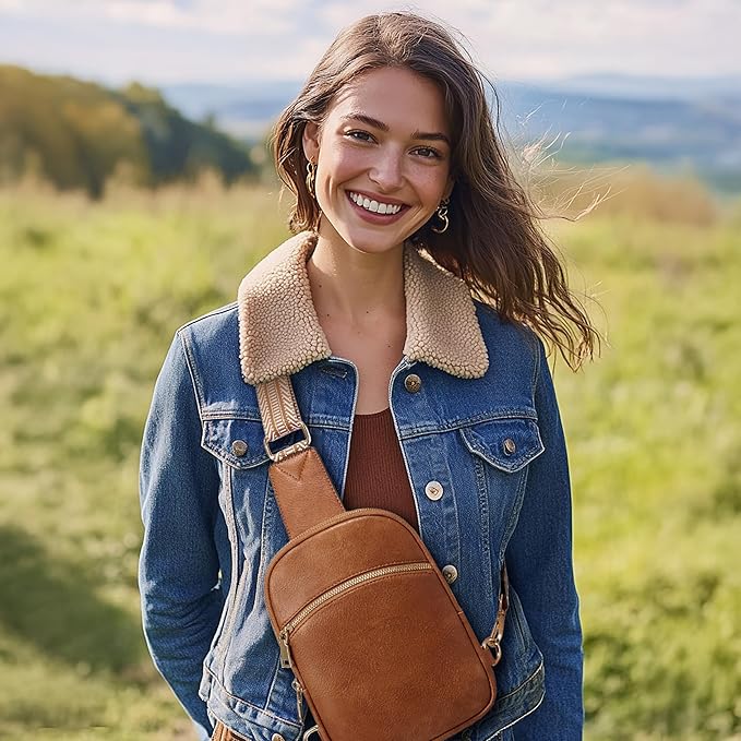 Yarnic Small Sling Bag for Women, Anti Theft Cross Body bags Trendy, RFID Travel Crossbody Purses,Vegan Pu Leather Chest Bag (Chestnut Brown)