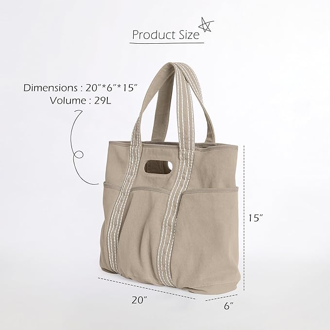 ODODOS 29L Oversized Canvas Tote Bag Large Capacity Open Top Shoulder Bags for Gym Workout Shopping Beach Travel