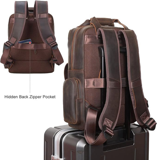 TIDING Genuine Leather 15.6 inch Laptop Backpack for Men College Casual Rucksack Backpack Business Travel Daypack