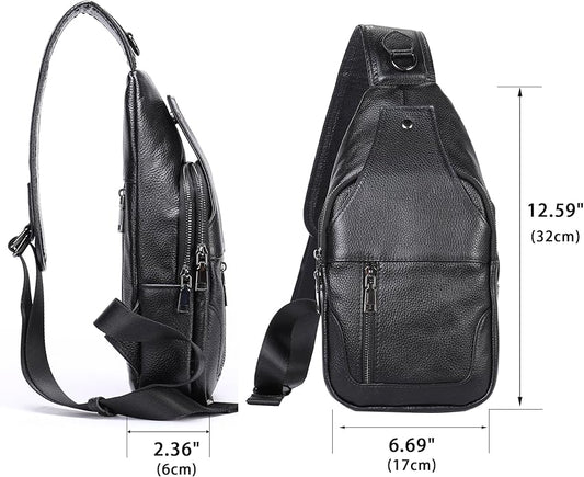 LUKZIJAES Genuine Leather Sling Bag for Men