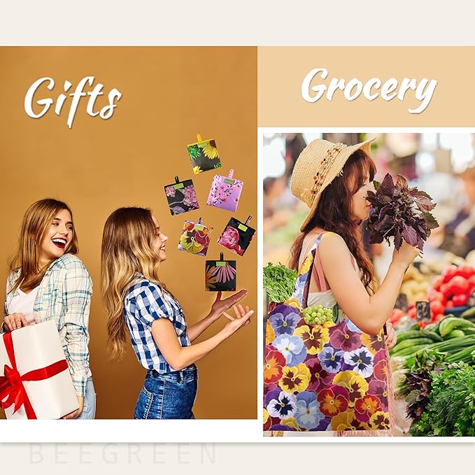 BeeGreen Reusable Grocery Bags Foldable Reusable Gift Bags Shopping Bag With Handles Polyester Grocery Tote Bulk Travel Tote Bag For Women Cloth Shopping Basket Washable Holiday Travel