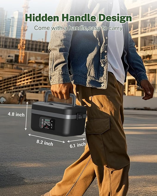 ODSD Cordless Electric Lunch Box for Adults, 16000mAh Rechargeable Self-Heating Lunch Box Food Warmers with Timer & Adjustable Heating, 34oz/1L Container with Insulated Bag for Office Car Outdoor