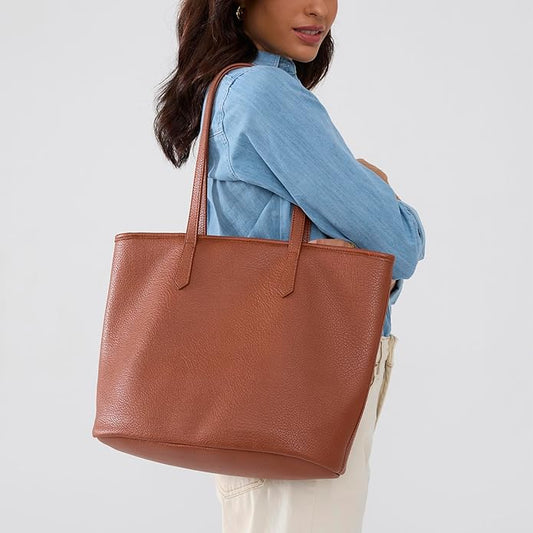 Zipper Tote Bag for Women Soft Vegan Leather Handbag for Work, Travel & Everyday Use