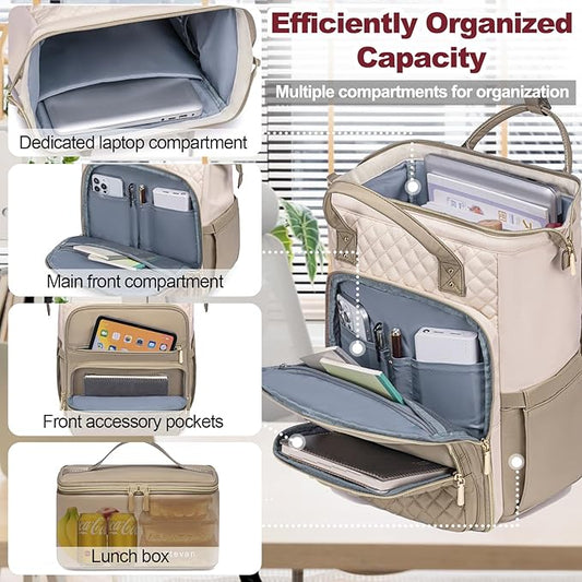 Lunch Backpack for Women, 15.6 inch Laptop Backpacks for Womens, Work Backpacks with Lunchbox,Insulated Back pack Cooler,Teacher Nurse Travel Backpack for Women