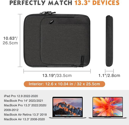 MoKo Laptop Sleeve Bag for 13.3-14 Inch, Notebook Carrying Case with Pocket Fits New MacBook Pro M3/M2 14" /13" M2/M1 Pro/M1 Max 14.2 2023-2021/Air 13.6" M2 2022, Surface Pro 9/8 13", Black & Gray