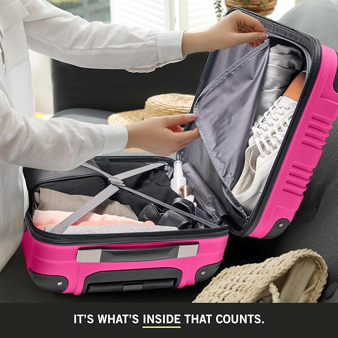 Kenneth Cole REACTION Out of Bounds Lightweight Hardshell 4-Wheel Spinner Luggage, Magenta, 24-Inch Checked