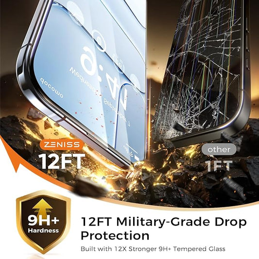 NeverBreak 9H+ Hardness for iPhone Air Screen Protector (17 Series) 12FT Military Grade Protection (Scratch, Shatter, Drop Resistance) Tempered Glass Full Edge Coverage Case Friendly 6.5" 2025, 2 Pack