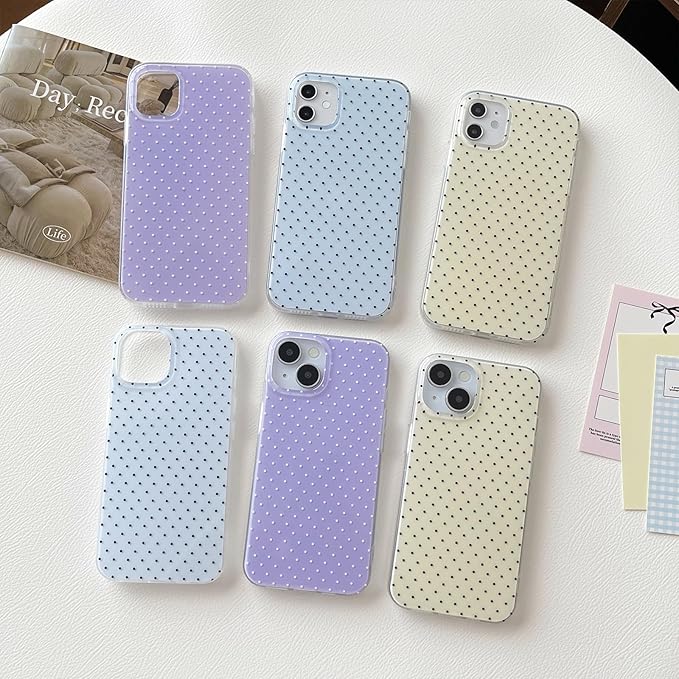 Compatible with iPhone 15 Case, Fashion Cute Aesthetic Polka Dot Phone Case for Women, Shockproof Slim Soft TPU and Hard PC Protective Phone Cover for iPhone 15 6.1", Yellow
