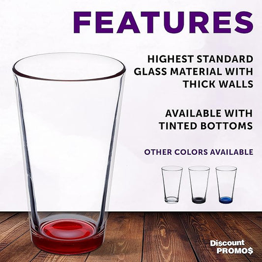Libbey Pint Glass 16 oz. Set of 10, Bulk Pack - Beer Glasses, Heavy Duty Drinkware - Red