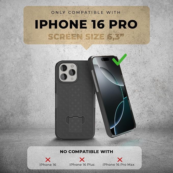 MOTIVE for iPhone 16 Pro Holster Case, Belt Clip Case for iPhone 16 Pro, Shell Holster Combo 16 Pro, Slim Rugged Drop Shockproof Protective Cover with Kickstand (6.3") | Ranger Series