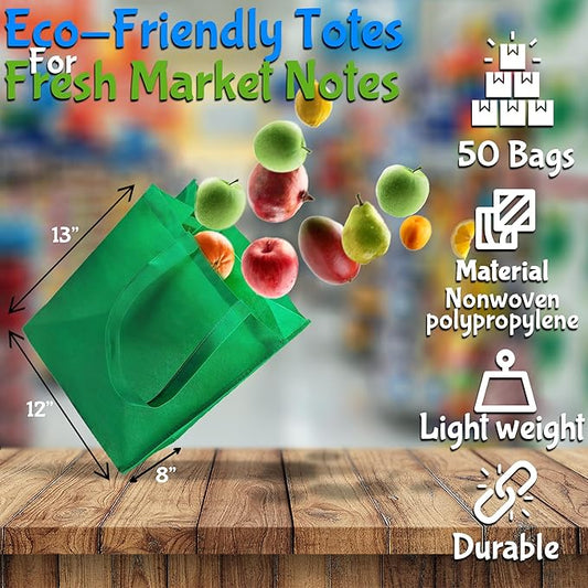 Fun Express Reusable Grocery Bags Bulk 50 Pack - Large Shopping Bags with Handles for Groceries | Foldable Tote Bags in Multiple Colors | Heavy-Duty Plastic Material for Farmers Market & Daily Use