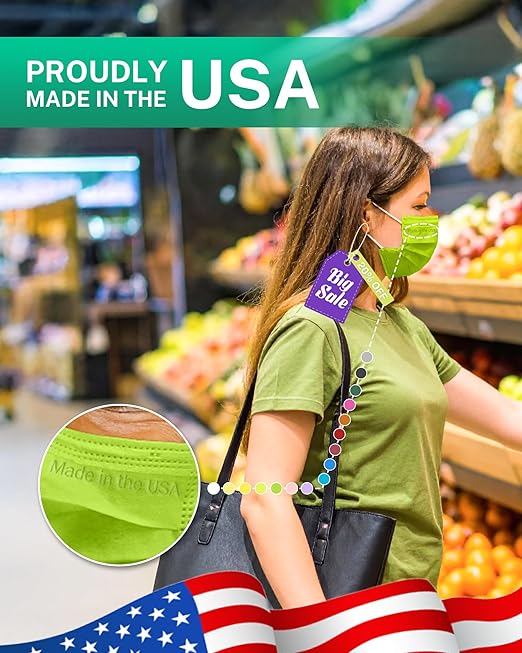 Disposable Face Masks Made in USA, 4 Ply for Families, Students, Breathable All-Day Wear & Safety, FSA HSA Eligible, ASTM Level 3 Medical Grade, 100 Pack Individual Wrap, Colorful