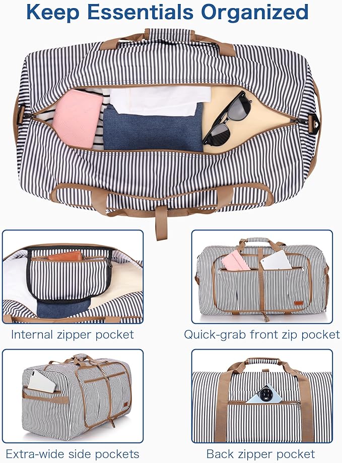100L Travel Duffle Bag for Men, Urtala 32” Large Duffle Bag for Traveling with Shoe Compartment, Foldable Travel Duffel Bag Weekender Bag Gym Bag for Men Women Water & Tear Resistant (Stripe, 100L)