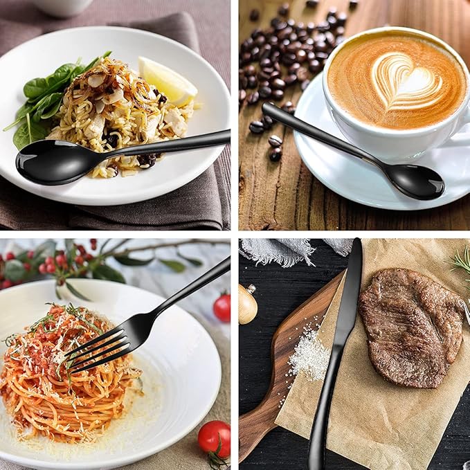 AARAINBOW 6 Pieces Stainless Steel Flatware Set Portable Reusable Cutlery Set Travel Utensils Set Including Chopsticks Knife Fork Spoon Straws Cleaning Brush Dishwasher Safe (7 Black)