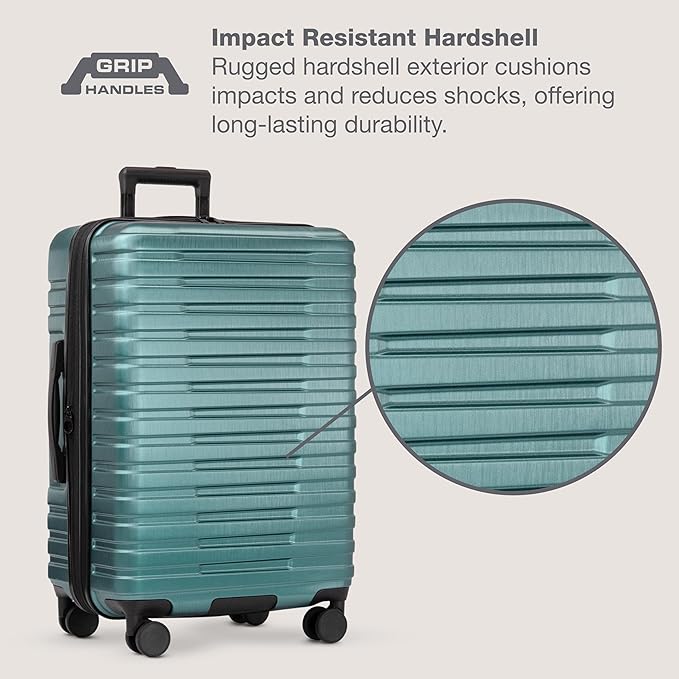 U.S. Traveler Boren Polycarbonate Hardside Rugged Travel Suitcase Luggage with 8 Spinner Wheels, Aluminum Handle, Teal, 3-Piece Set, USB Port in Carry-On