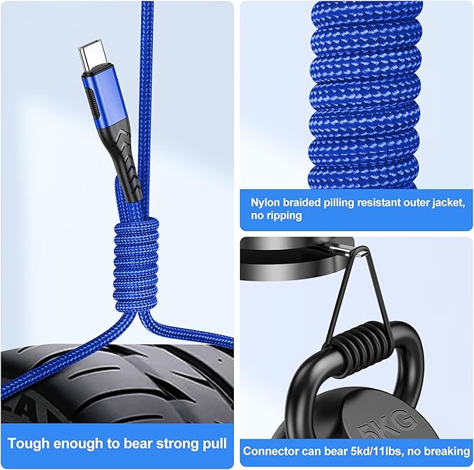 Durcord USB C Charger Cable, Upgarded 2Pack 10ft Fast Charging 10 Feet USB Type C Charging Cord Cable, 10 Foot Type C Charger Braided USB Cable Compatible with iPhone 15/Pro/Plust/Max-Blue