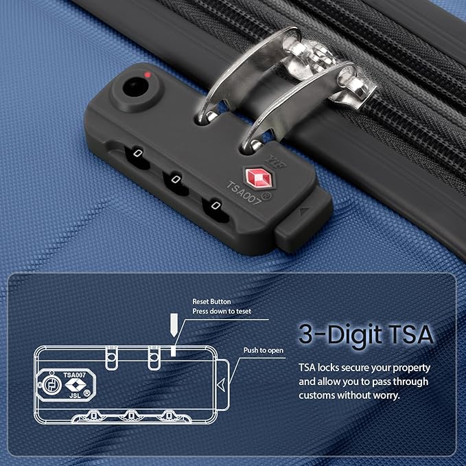 AnyZip Expandable Luggage Sets, 3 Piece Hard Shell Suitcase, Rolling Lightweight Travel Suitcases Sets with Wheels TSA Lock 20 24 28 Inch (Blue)