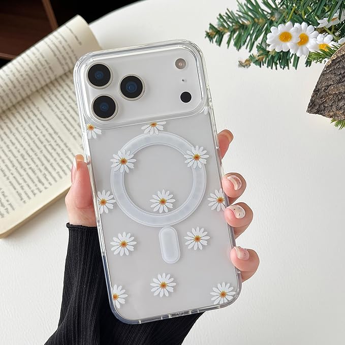 ZTOFERA for iPhone 17 Pro Magnetic Case Compatible with Magsafe,Aesthetic Floral Pattern Design Cute for Girl Women,Anti-Drop Protective Hard Phone Cover for iPhone 17 Pro-Daisy