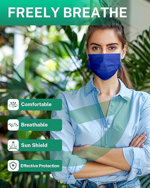 Disposable Face Masks Made in USA, 4 Ply for Families, Students, Breathable All-Day Wear & Safety, FSA HSA Eligible, ASTM Level 3 Medical Grade, 50 Pack, Royal Blue