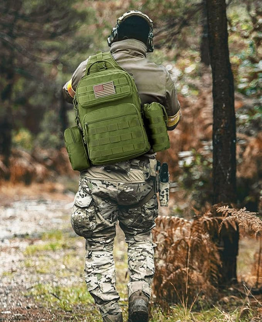 CVLIFE Tactical Sling Bag Backpack for Men Military Shoulder Sling Bag Molle Army Assault Detachable Tactical Bag with Bottle Holder Concealed Carry Daily Day Pack Work Bag for EDC Hiking, Green