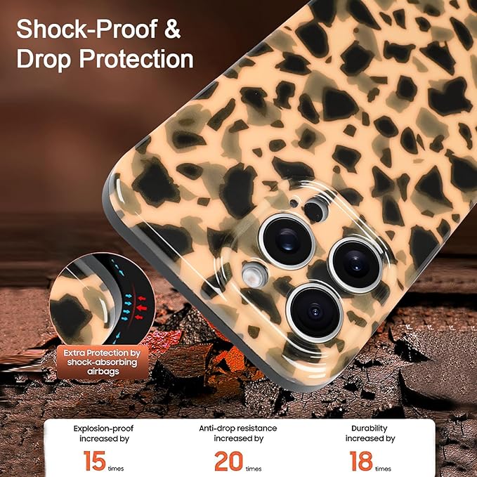 Phone Case for iPhone 14 Pro Max Case White Shell Color Tortoiseshell Print TPU Slim Phone Cover for Women Girls Grily Brown Shockproof Phone Cover for iPhone 14 Pro Max, Tortoise Print
