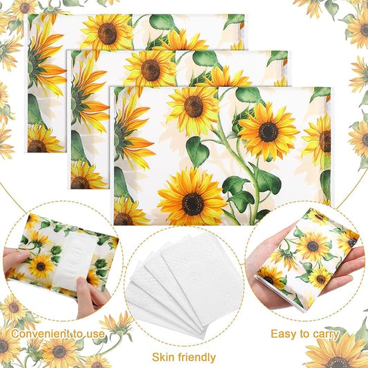 PerKoop 100 Packs Travel Size Tissues Disposable Pocket Facial Tissues Bulk for Travel Wedding Guest School Wallet Purse Home Supplies, 1000 Sheets 3 Ply(Sunflower)