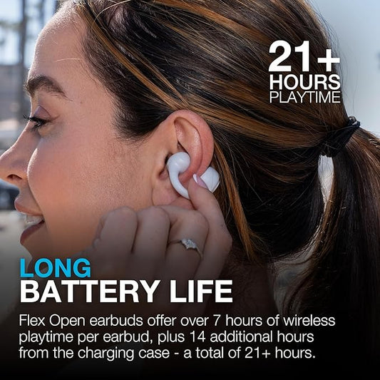 JLab Flex Open Earbuds, Clip-on Cuff Design, Wireless Open-Ear Audio Freedom Effortless Fit, Safe Listening, Bluetooth Multipoint, Customize with The App, Cloud White