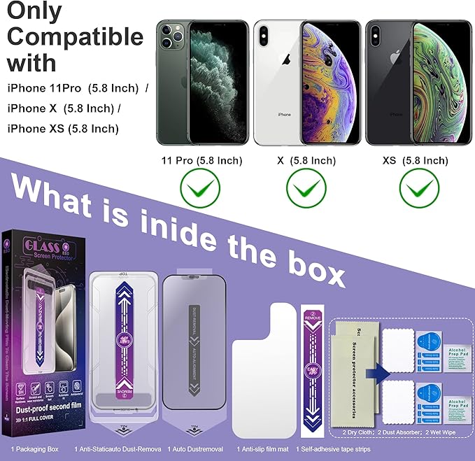 CHISHA 2-Pack Matte Screen Protector for iPhone 11 Pro and iPhone XS and iPhone X 5.8-Inch, Auto Dust Removal, No Bubbles, High Definition Clear, Easy Installation