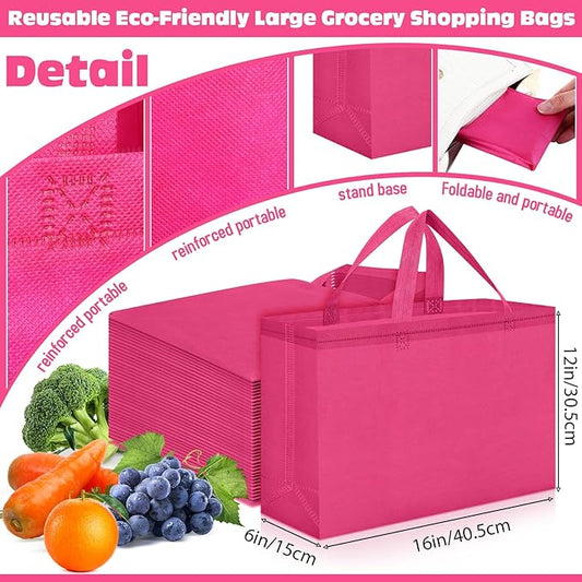 Windyun Reusable Grocery Bags Large Non Woven Shopping Bags with Handles Foldable Portable Tote Bulk, 16x6x12 Inch