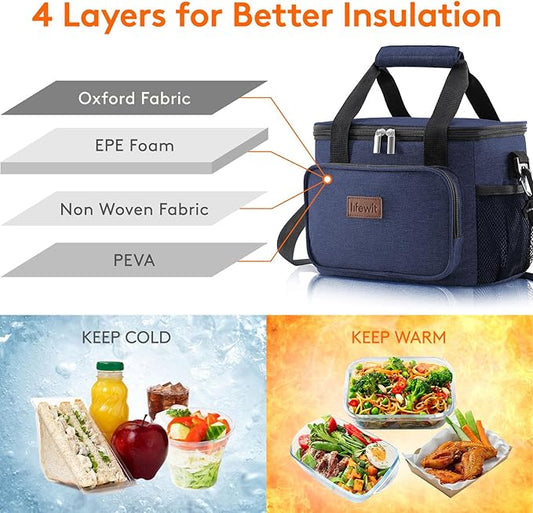 Lifewit Large Lunch Bag Insulated Lunch Box Soft Cooler Cooling Tote for Adult Men Women, Dark Blue 12-Can (9L)