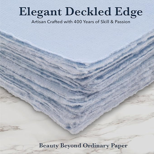 Wanderings Blue A4 Handmade Paper with Deckled Edge - 8.3" x 11.7", 150 GSM, 50 Sheets Textured Paper - Perfect for, Drawing, Writing, Printing, Watercolor & Mixed Media