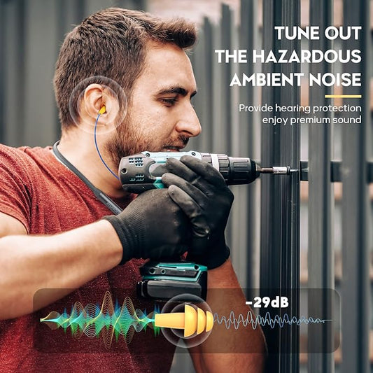 MIPEACE Bluetooth Earplug Headphones, Neckband Wireless Earbuds earplugs-29db Noise Reduction isolating in-Ear earplug Earphones with Controls,IPX5 sweatproof,19+Hour Battery(Gray)