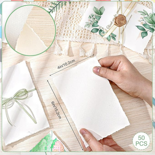 50 Sheets Deckled Edge Paper 4 x 6inch, 160 GSM Handmade Paper Rough/Textured Watercolor Paper for Wedding Invitations, Cards, Crafts