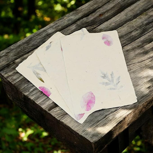 Handmade Lokta Card Stock 5x7 Inch Deckle-edge Paper with Bougainvillea Petal and Titepati leaves. for Vintage Stationery, Printing, and Decorative Invitations (100 Sheets, Forest Wanderer)