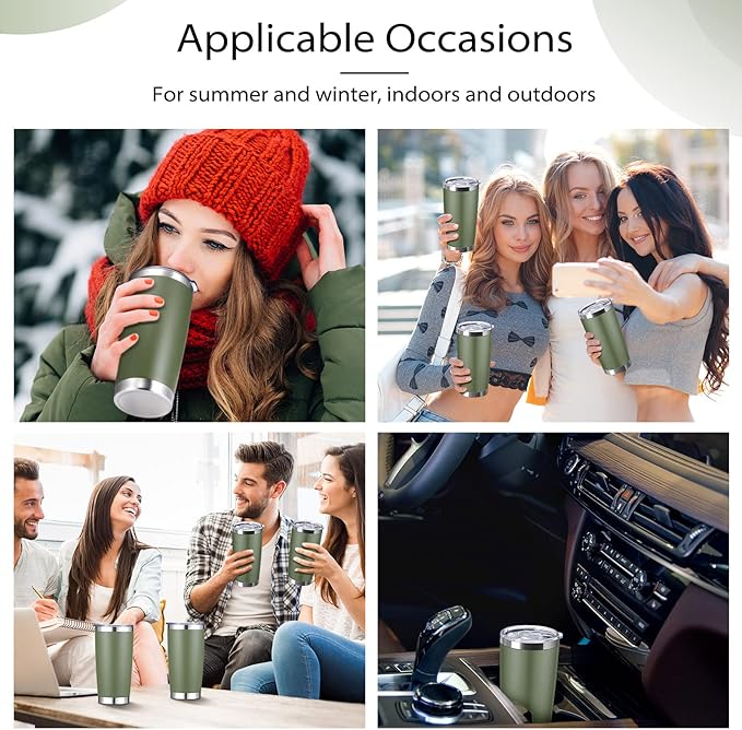 Sieral 36 Packs Stainless Steel Tumbler Bulk with Lid Vacuum Double Wall Insulated Travel Coffee Mug Powder Coated Tumbler Cup for Graduation Wedding Christmas Birthday Party(Army Green, 20 oz)