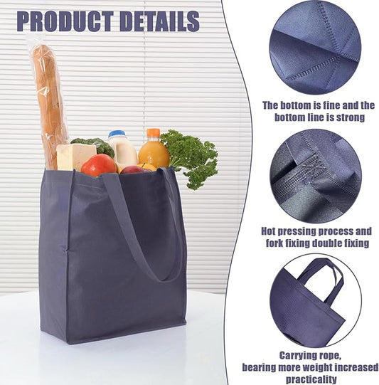 50Pcs Reusable Non Woven Shopping Bags Large Foldable Totes Bag with Handles Grocery Handbag Bulk for Boutiques