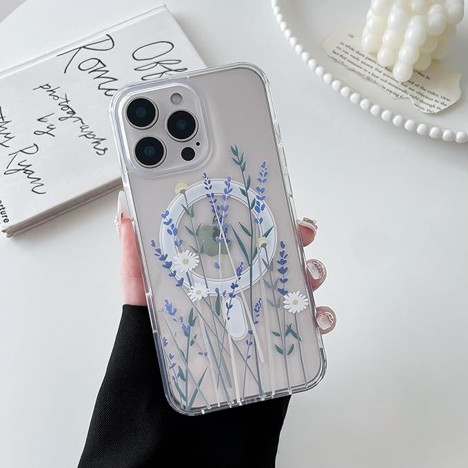 ZTOFERA for iPhone 16 Pro Max Magnetic Case Compatible with Magsafe,Aesthetic Floral Pattern Design Cute for Girl Women,Anti-Drop Protective Hard Phone Cover for iPhone 16 Pro Max-Lavender