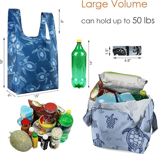 BeeGreen Reusable Grocery Bags Bulk Gifts 10-Pack - Large Tote with Zipper Pouch | Foldable & Washable Polyester Shopping Bags Heavy Duty Animal Lover Gifts Reusable Bag With Handles