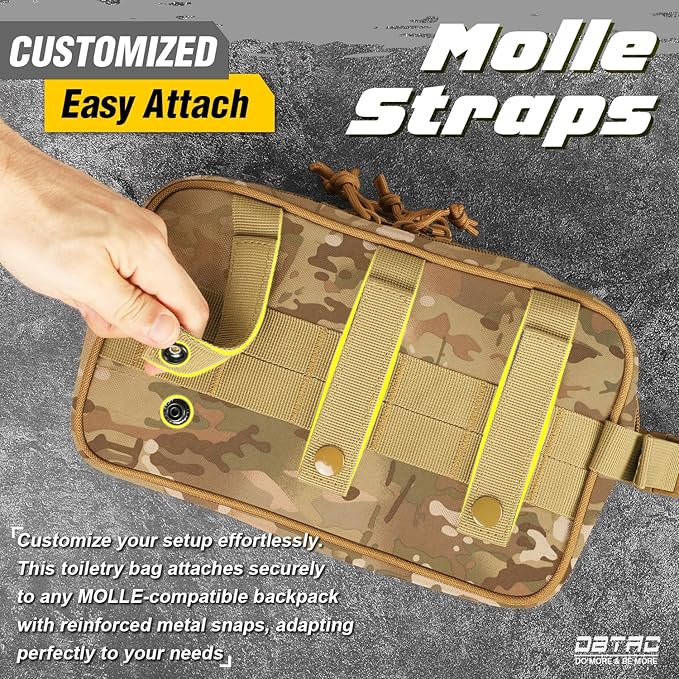DBTAC Tactical Toiletry Bag w/Electronic Organizer Compartment | Dry/Wet Separate Hygiene Bag, Expanded Travel Dopp Kit Shaving Kit Travel shower Bag for Men (CP Camo)