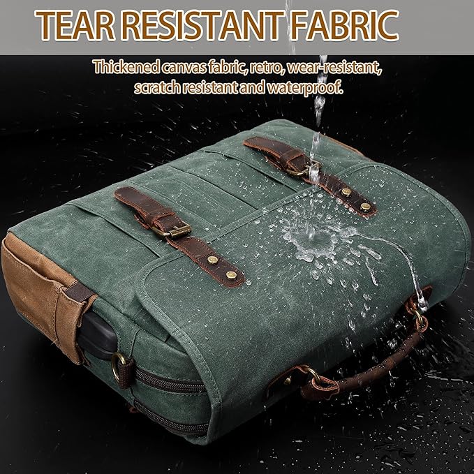 Messenger Bag for Men 15.6 Inch Vintage Canvas Genuine Leather Briefcase for Men Laptop Bag Satchel Shoulder Bag