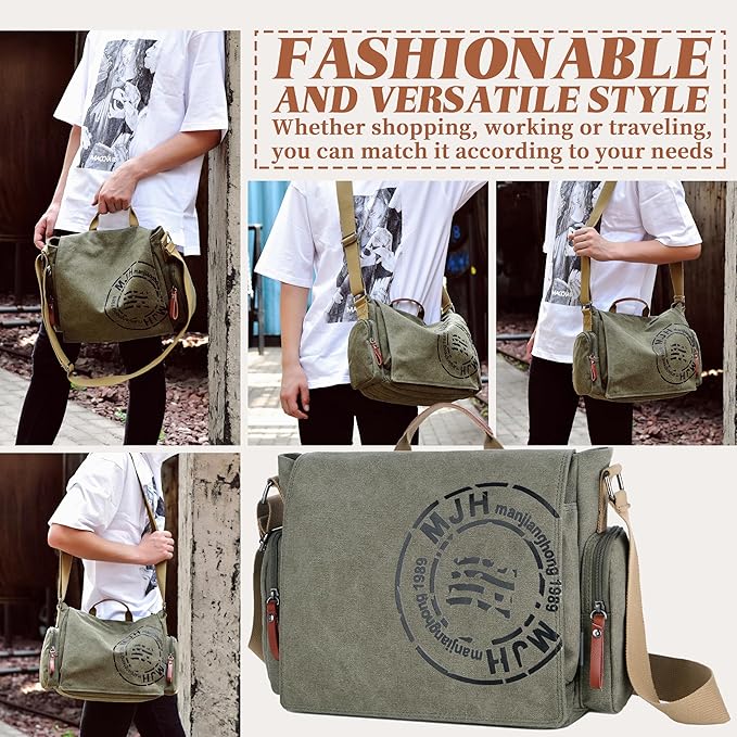 FSD.WG Satchel Messenger Bag for Men Canvas,Travel Shoulder bag 13.5" Laptop Bags