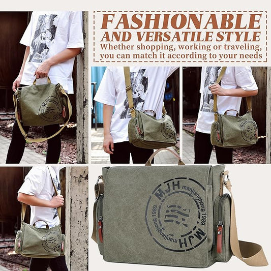 FSD.WG Satchel Messenger Bag for Men Canvas,Travel Shoulder bag 13.5" Laptop Bags