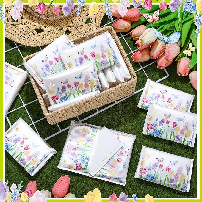 50 Pack Summer Tulips Floral Pocket Tissues Individual Packs Bulk 3 Ply Tulips Flower Wallet Travel Facial Tissues for Summer Wedding Party Supplies