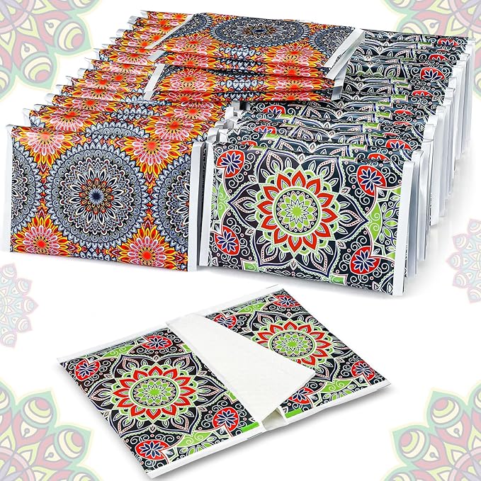 50 Pack Summer Mandala Floral Pocket Tissues Individual Packs Bulk 3 Ply Flower Facial Wallet Tissue Travel Packs for Summer Wedding Birthday Party Supplies